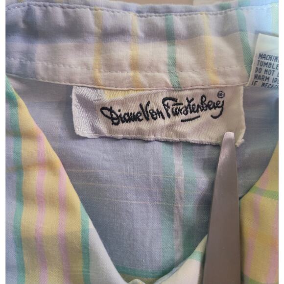 VTG Diane von Furstenberg Women’s M Blue Plaid Button-Up Shirt Blouse EUC - Picture 5 of 10